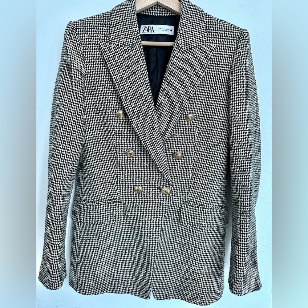 Zara Tailored Double Breasted Blazer - Houndstooth Size XS